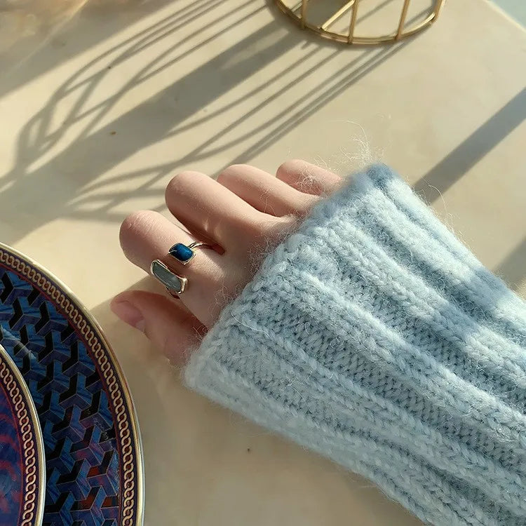 Retro Square Blue Oil Dripping Ring