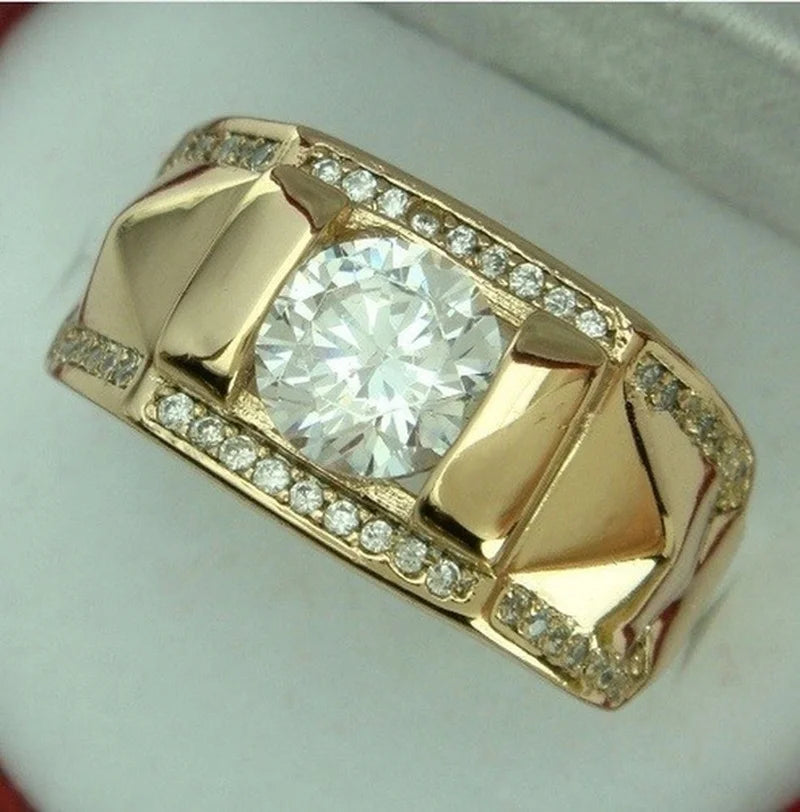 Carving Inlaid Zircon Stones Couple Ring