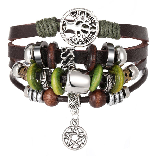 Punk Handmade Beaded Cow Leather Bracelet