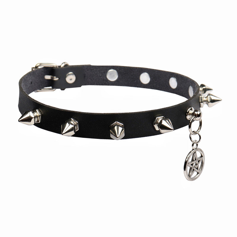 Dark Personality Punk Retro Harajuku Pentagram Leather Collar