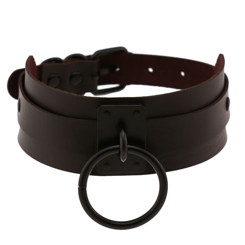 Harajuku Gothic PU Leather Black Rings Collar Bandana