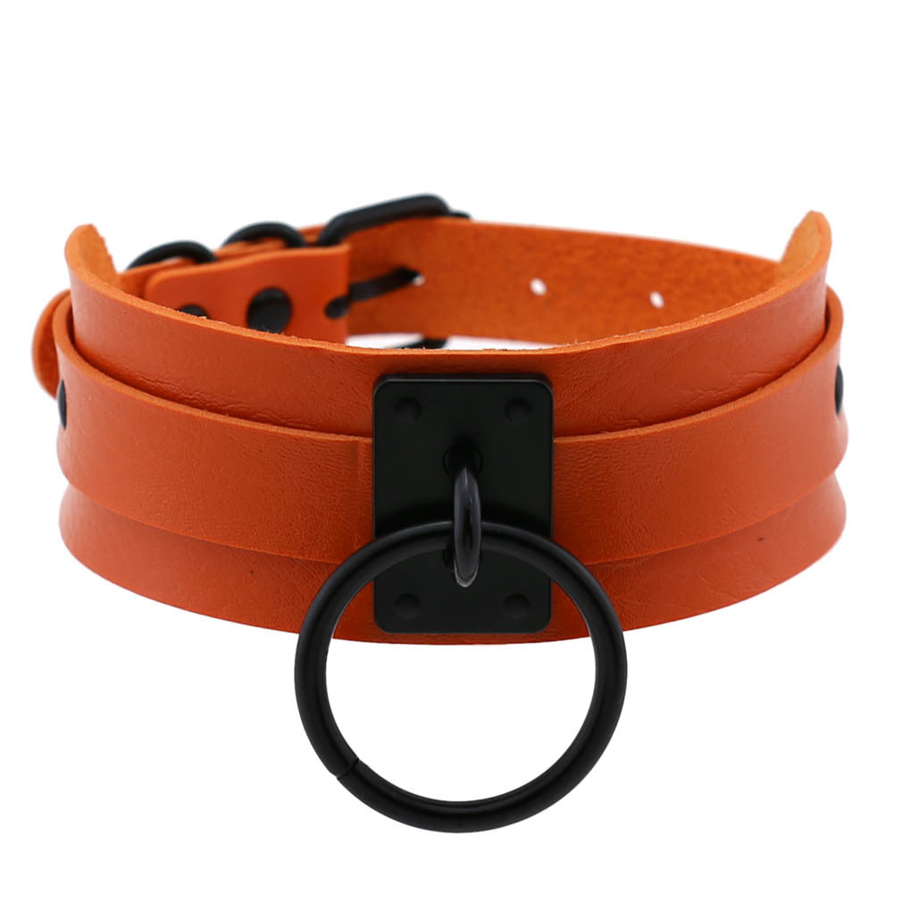 Harajuku Gothic PU Leather Black Rings Collar Bandana