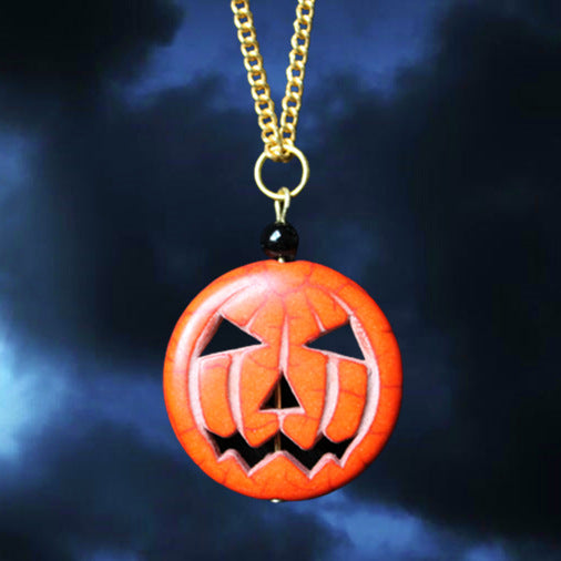 Fashionable And Exquisite Pumpkin Head Pendant Necklace Dark Bat