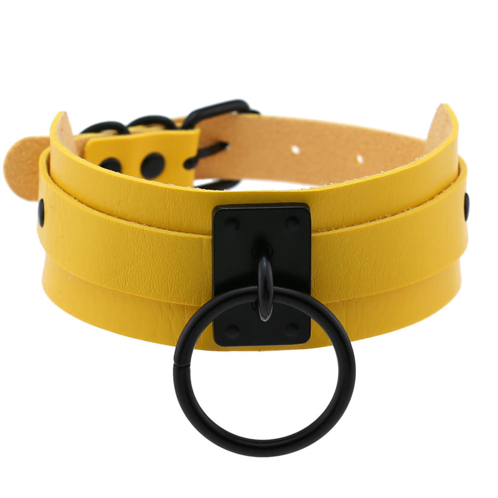 Harajuku Gothic PU Leather Black Rings Collar Bandana
