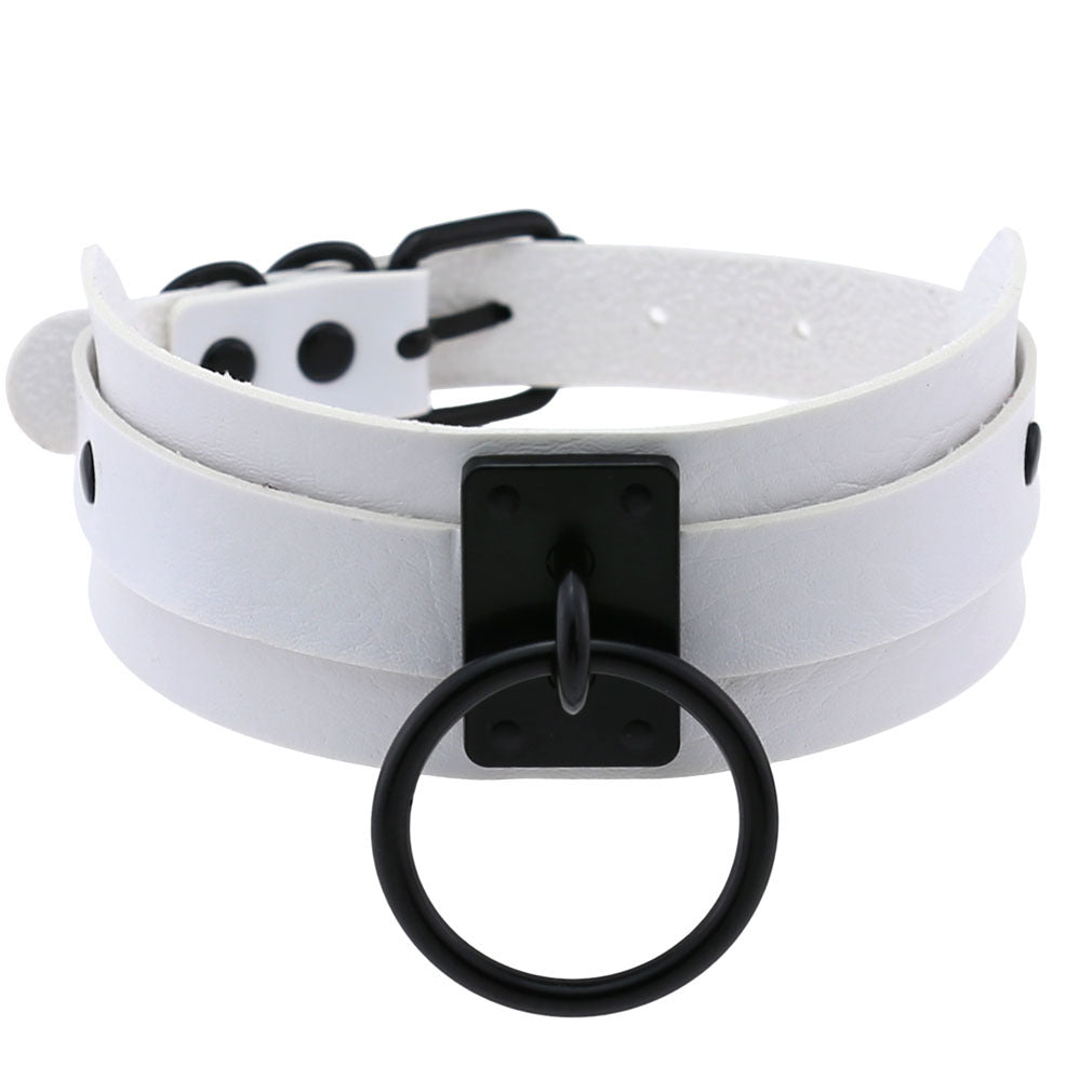 Harajuku Gothic PU Leather Black Rings Collar Bandana