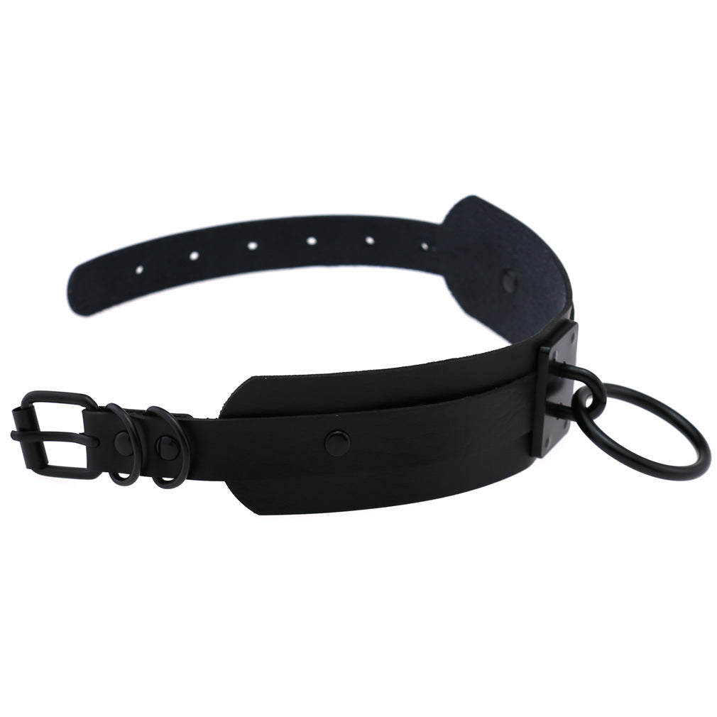 Harajuku Gothic PU Leather Black Rings Collar Bandana