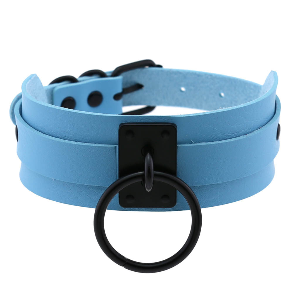 Harajuku Gothic PU Leather Black Rings Collar Bandana